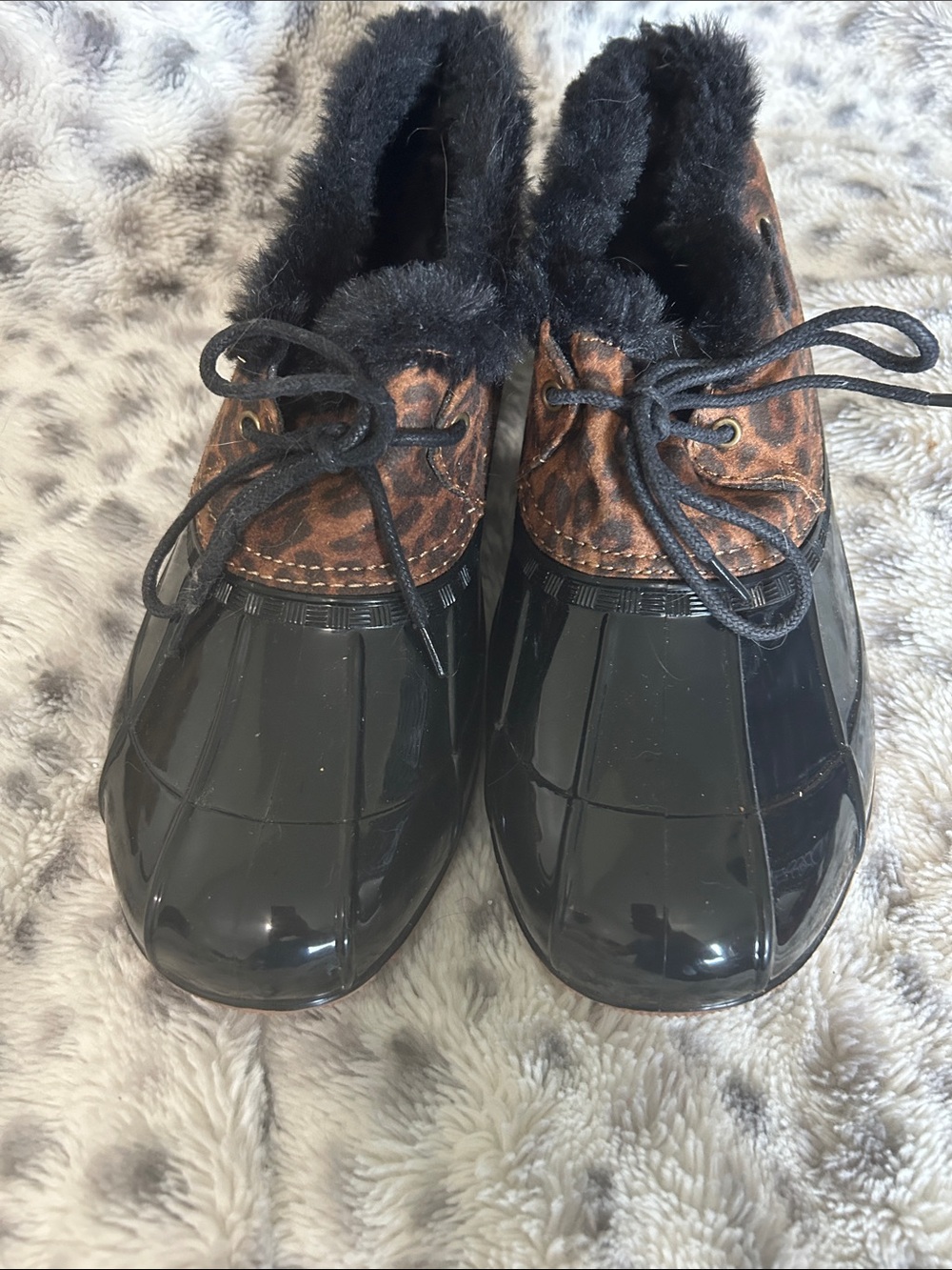 JustFab Black and Brown Faux-Fur Lined Duck Boots
